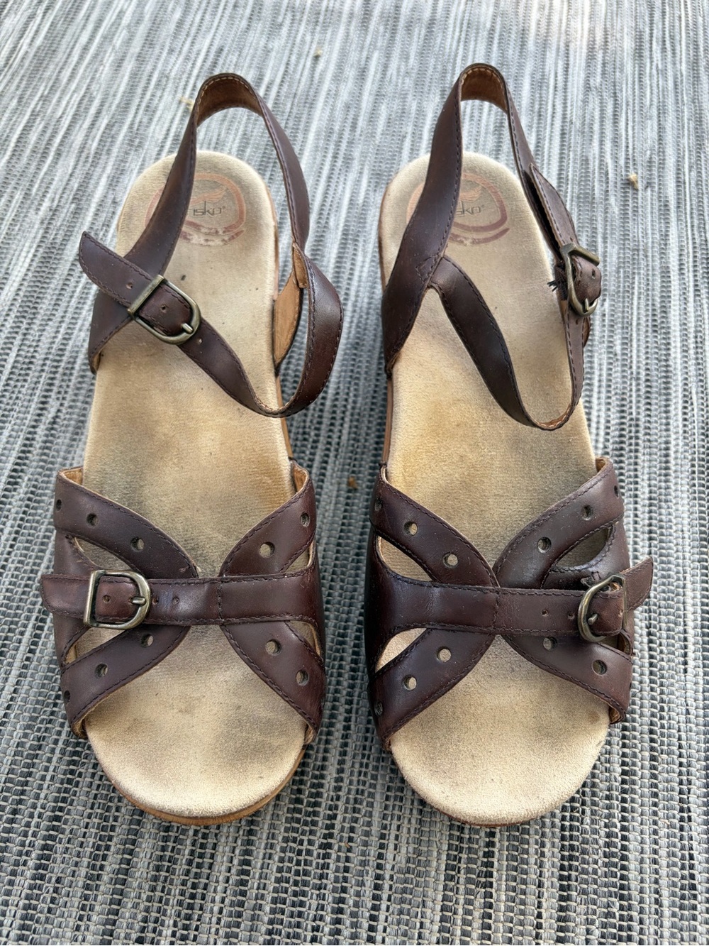Dansko Sissy Brown Leather Strappy Wedge Clog Sandals Women's EU 40 US 9.5 Boho
